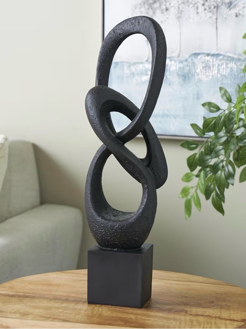 NEW - Deco 79 Polystone Abstract Sculpture Intertwined Loop 6" x 4" x 20", Black
